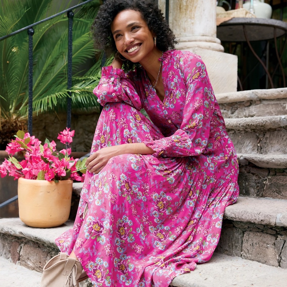 Sundance Magenta Pink Floral Zora Boho Maxi Dress